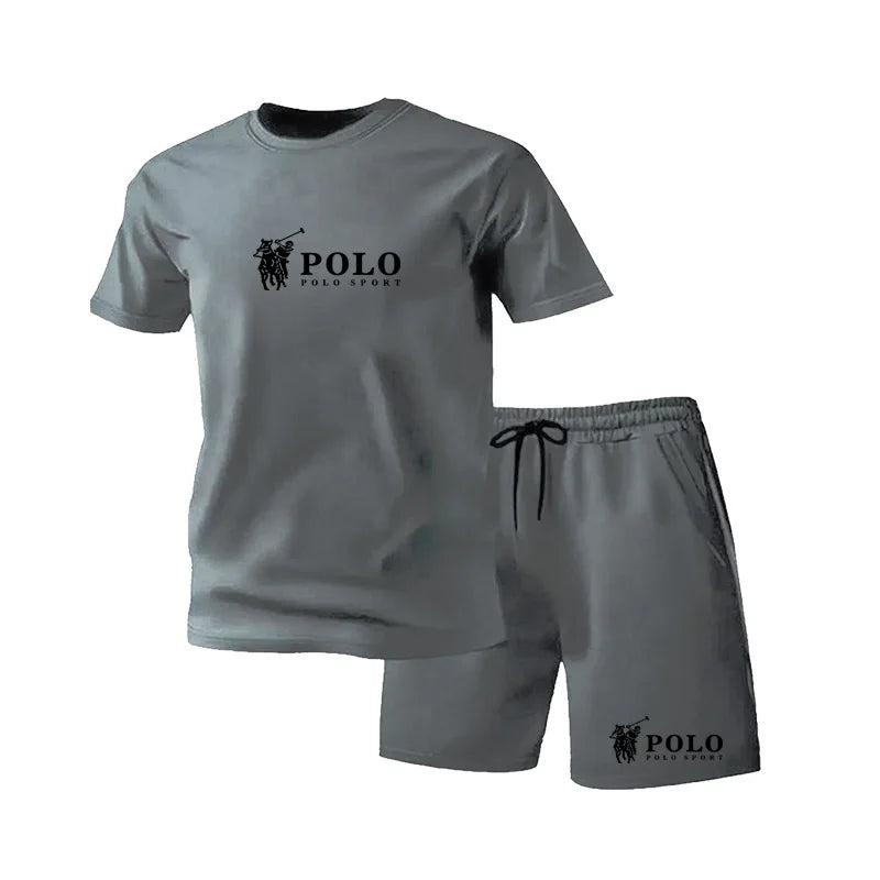 Men'S POLO Sport Short Sleeve T-Shirt and Shorts Set Summer Casual Breathable 2 Piece Outfit for Men Streetwear Tracksuit