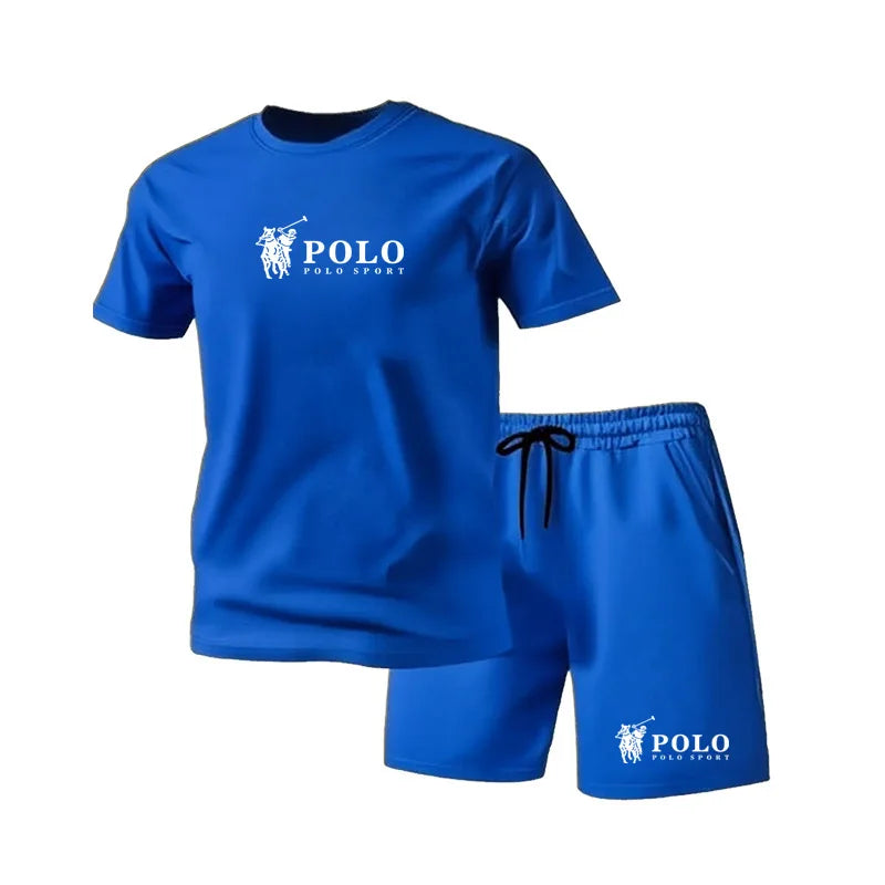 Men'S POLO Sport Short Sleeve T-Shirt and Shorts Set Summer Casual Breathable 2 Piece Outfit for Men Streetwear Tracksuit