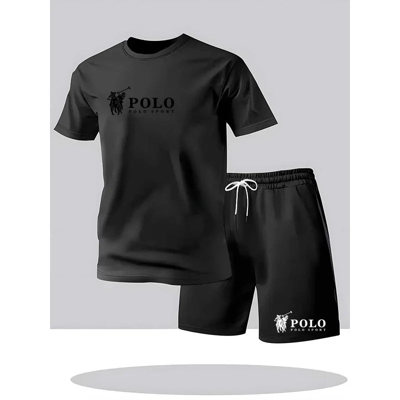 Men'S POLO Sport Short Sleeve T-Shirt and Shorts Set Summer Casual Breathable 2 Piece Outfit for Men Streetwear Tracksuit