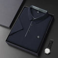 New Men'S Business Casual Short Sleeved Shirt with Badge Solid Color Polo Shirt Fashionable Breathable Comfortable Versatile Top