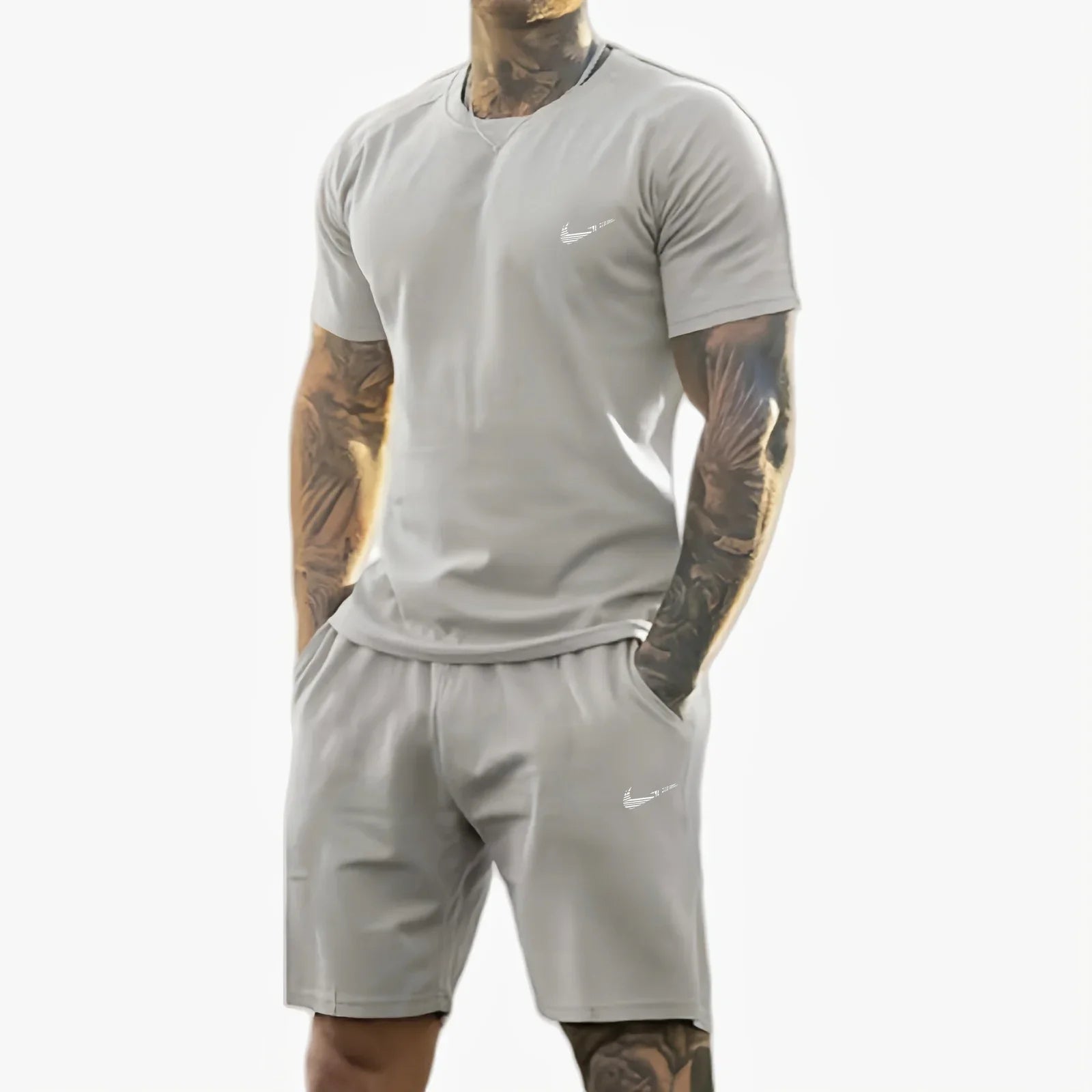 Summer New Men'S Printed Short-Sleeved T-Shirt + Shorts Suit, Casual Sportswear, Breathable Outdoor Casual Men'S T-Shirt,