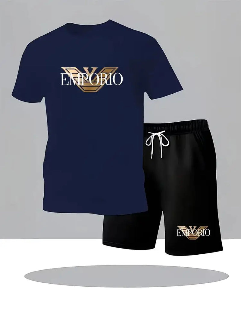 Men'S Running T-Shirt and Shorts Set, with a round Collar Design, Elasticated, Suitable for Sports and Casual Occasions, Comfort