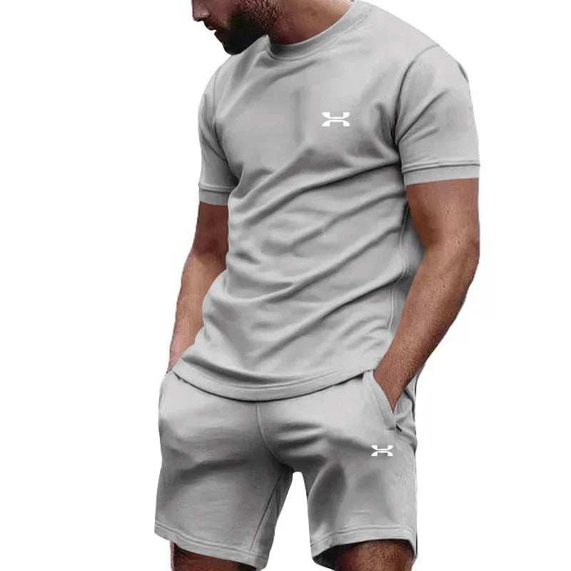 New Summer Men'S Casual Shortsleeved Shorts 2-Piece City Street Fashion T-Shirt Shorts Suit Men'S Cool Run Hot Sale