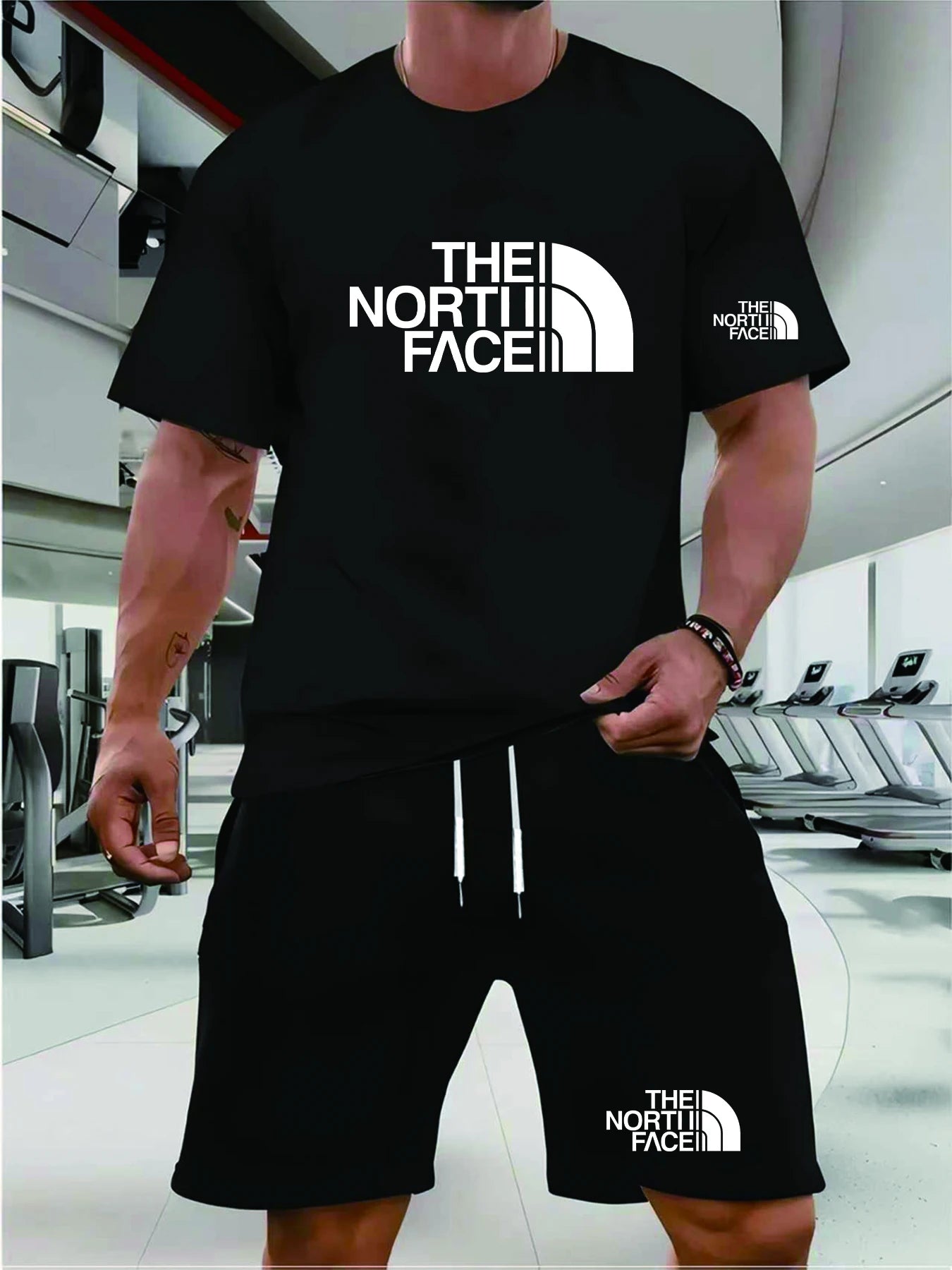 Men'S Running T-Shirt and Shorts Set, with a round Collar Design, Elasticated, Suitable for Sports and Casual Occasions, Comfort