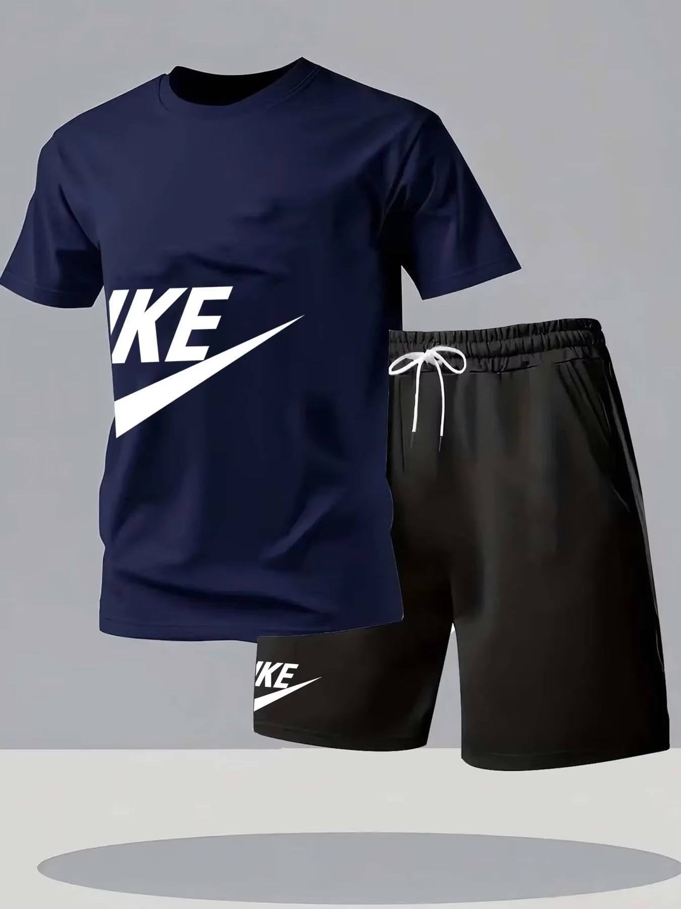 Summer Fashion Street Short Sleeved Sports Suit Men'S Sports Shirt Set Men'S round Neck Short Sleeved Shorts Sports Suit 2-Piece