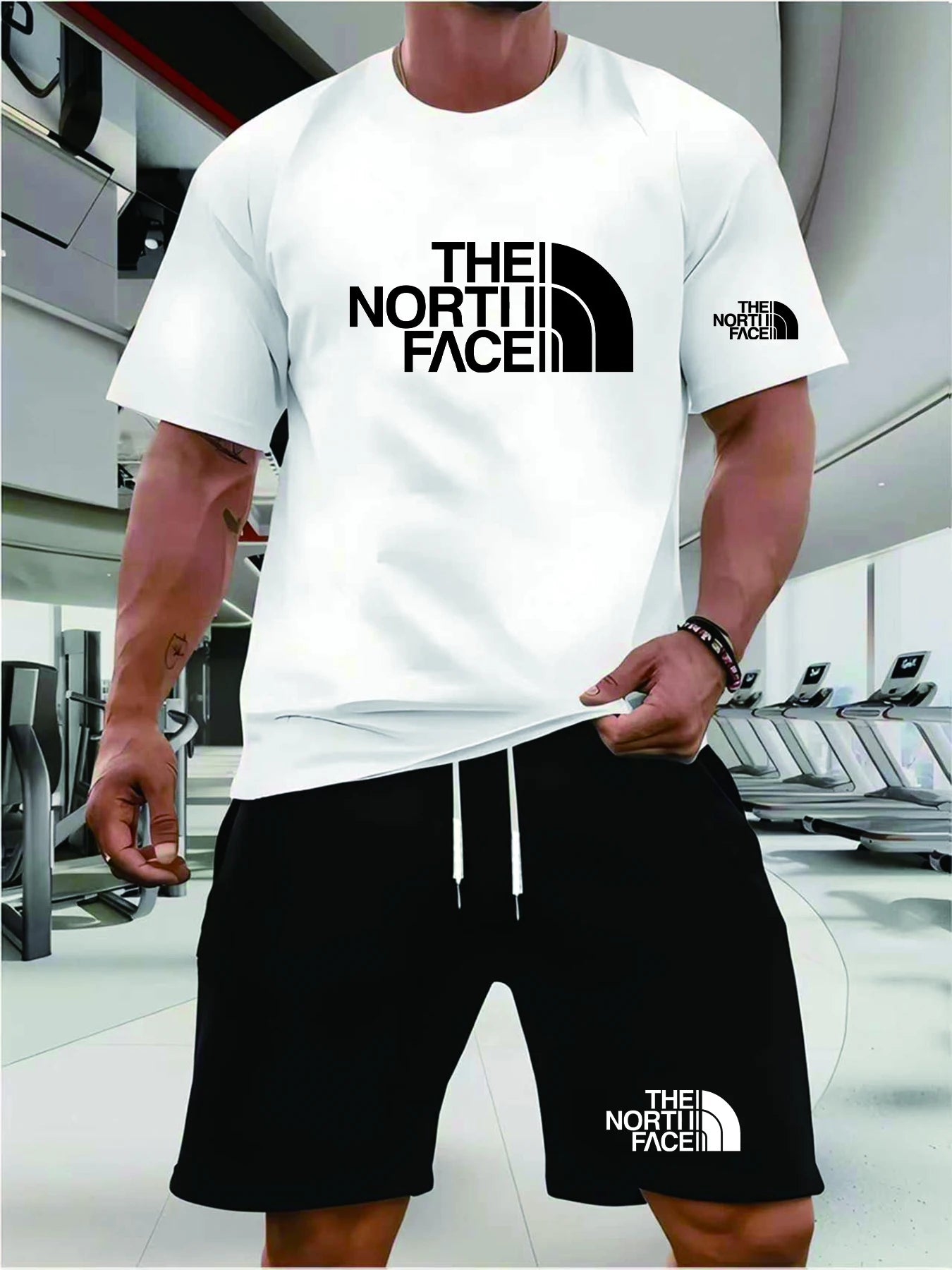 Men'S Running T-Shirt and Shorts Set, with a round Collar Design, Elasticated, Suitable for Sports and Casual Occasions, Comfort