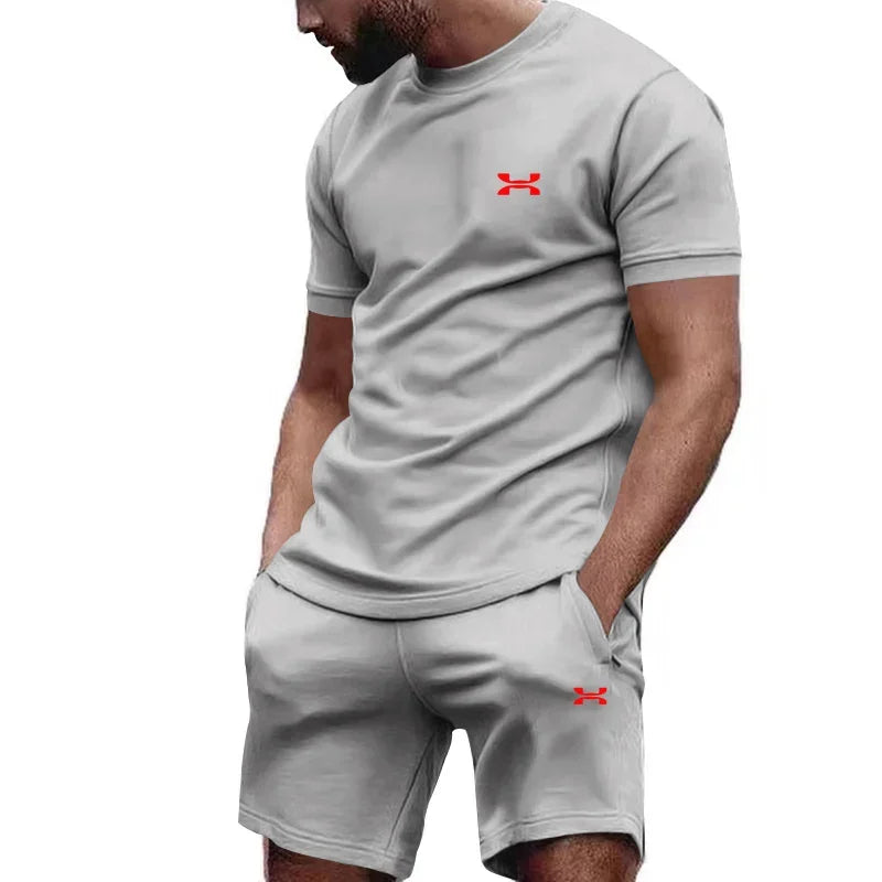New Summer Men'S Casual Shortsleeved Shorts 2-Piece City Street Fashion T-Shirt Shorts Suit Men'S Cool Run Hot Sale