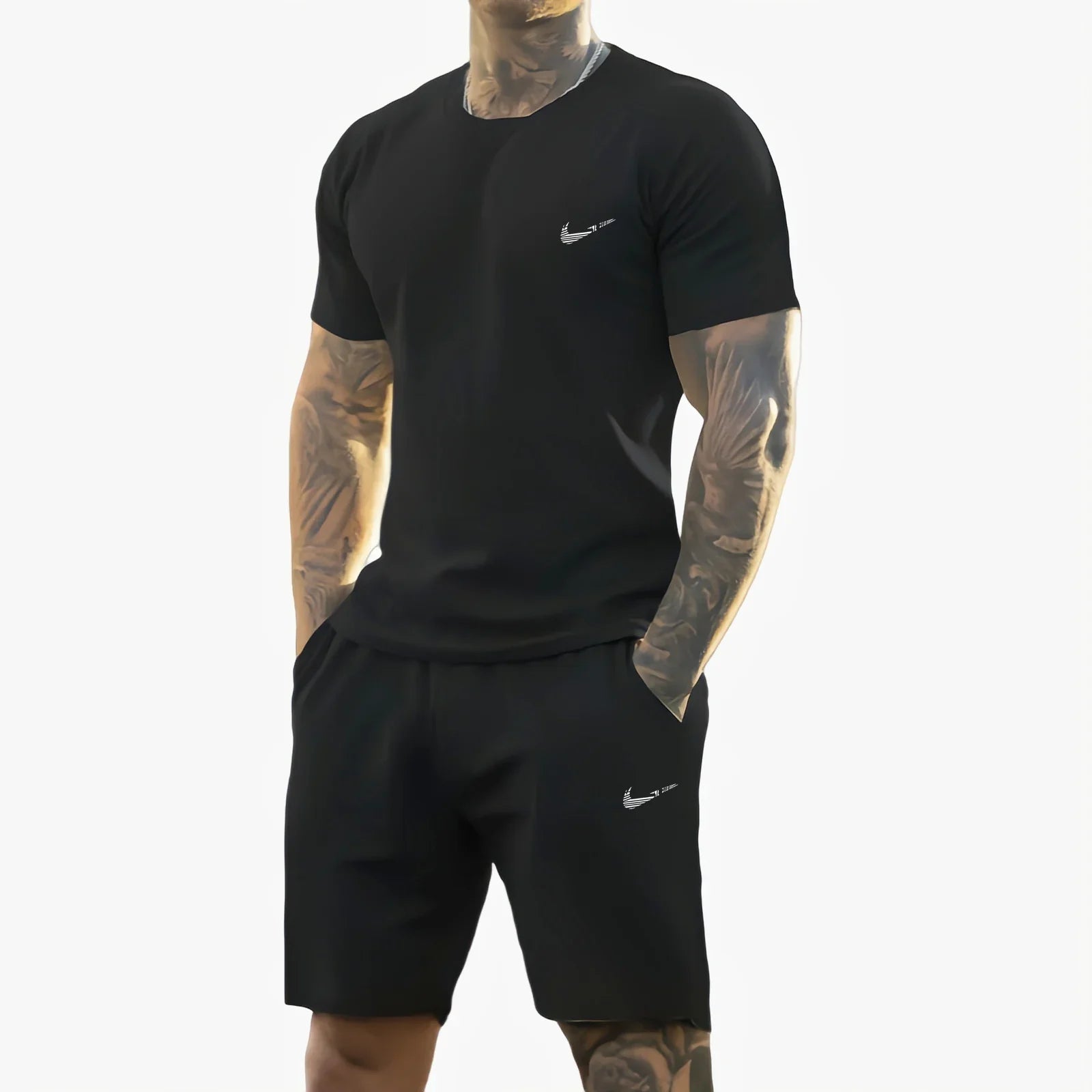 Summer New Men'S Printed Short-Sleeved T-Shirt + Shorts Suit, Casual Sportswear, Breathable Outdoor Casual Men'S T-Shirt,