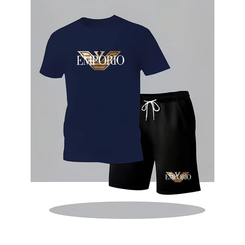 Men'S Running T-Shirt and Shorts Set, with a round Collar Design, Elasticated, Suitable for Sports and Casual Occasions, Comfort