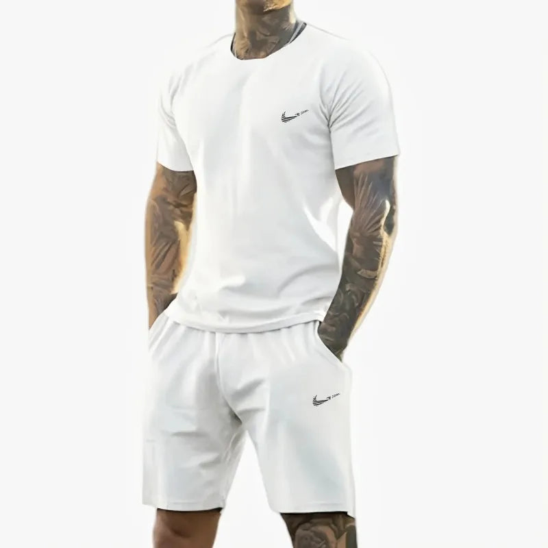 Summer New Men'S Printed Short-Sleeved T-Shirt + Shorts Suit, Casual Sportswear, Breathable Outdoor Casual Men'S T-Shirt,