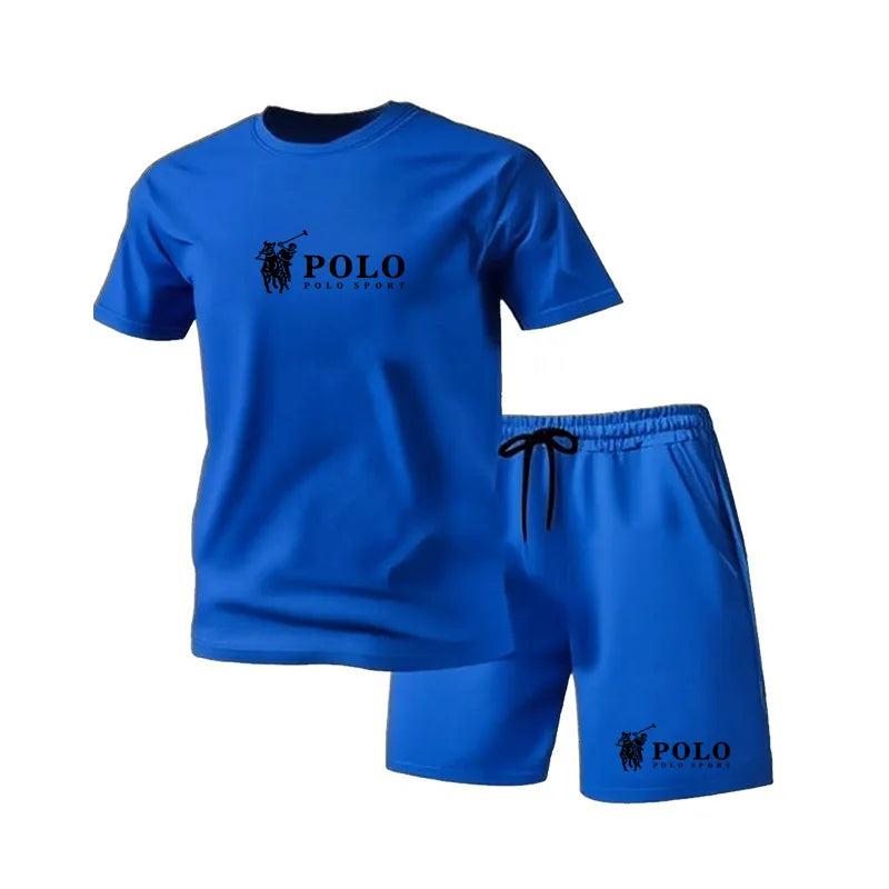 Men'S POLO Sport Short Sleeve T-Shirt and Shorts Set Summer Casual Breathable 2 Piece Outfit for Men Streetwear Tracksuit