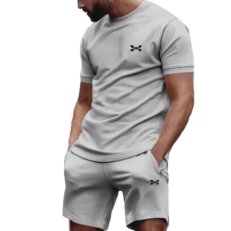 New Summer Men'S Casual Shortsleeved Shorts 2-Piece City Street Fashion T-Shirt Shorts Suit Men'S Cool Run Hot Sale