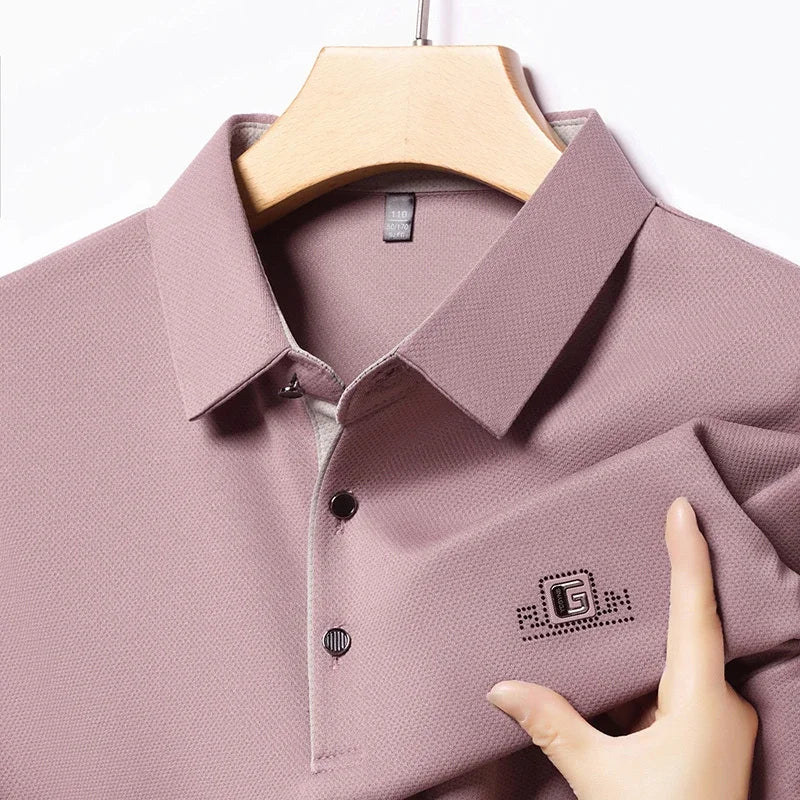 New Men'S Business Casual Short Sleeved Shirt with Badge Solid Color Polo Shirt Fashionable Breathable Comfortable Versatile Top