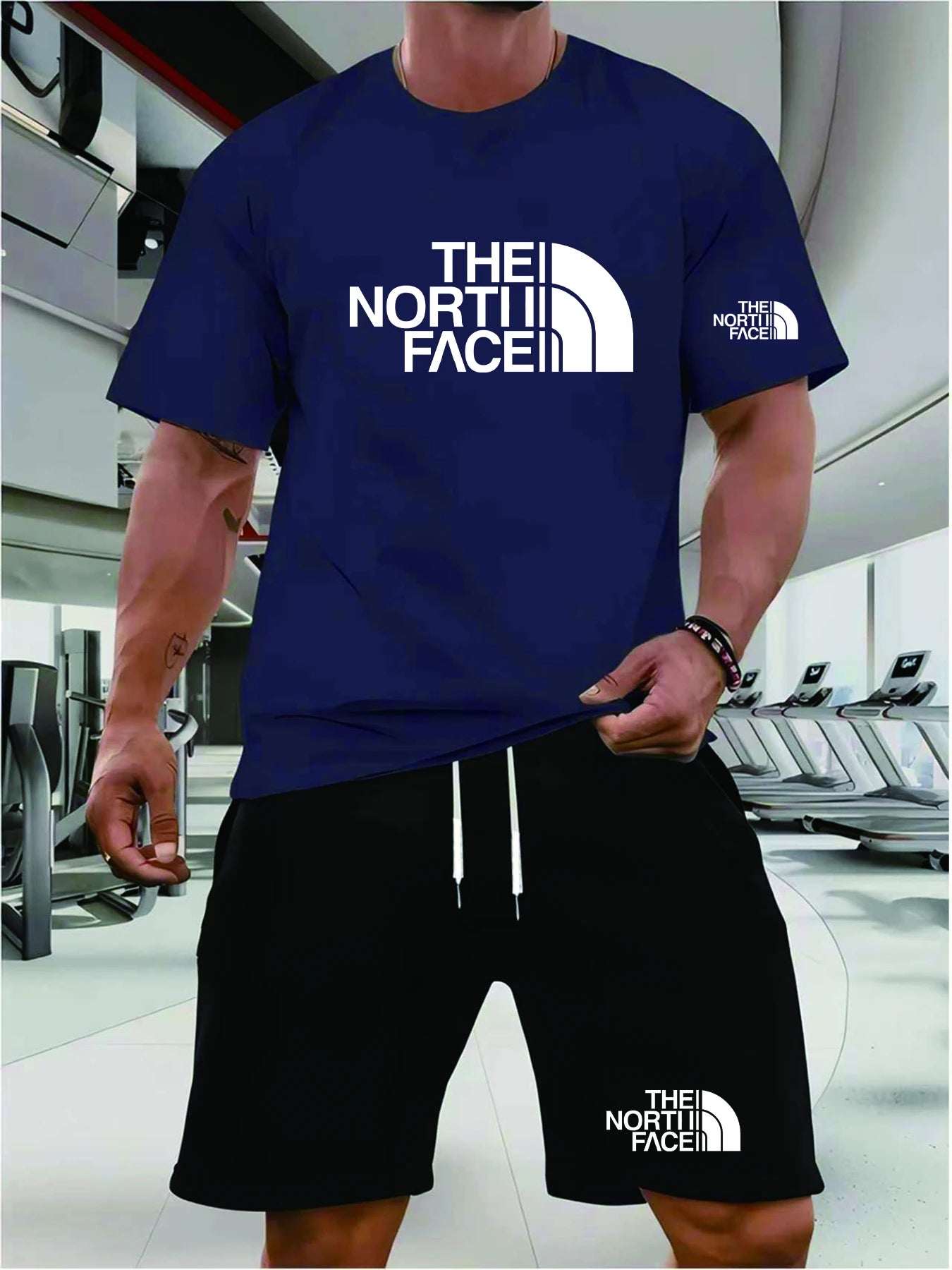 Men'S Running T-Shirt and Shorts Set, with a round Collar Design, Elasticated, Suitable for Sports and Casual Occasions, Comfort