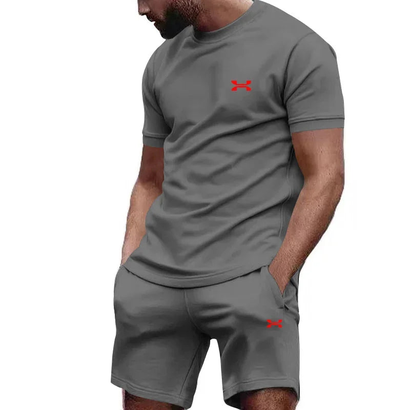 New Summer Men'S Casual Shortsleeved Shorts 2-Piece City Street Fashion T-Shirt Shorts Suit Men'S Cool Run Hot Sale