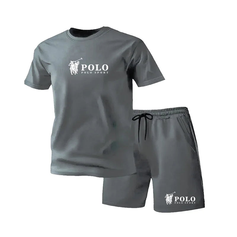 Men'S POLO Sport Short Sleeve T-Shirt and Shorts Set Summer Casual Breathable 2 Piece Outfit for Men Streetwear Tracksuit