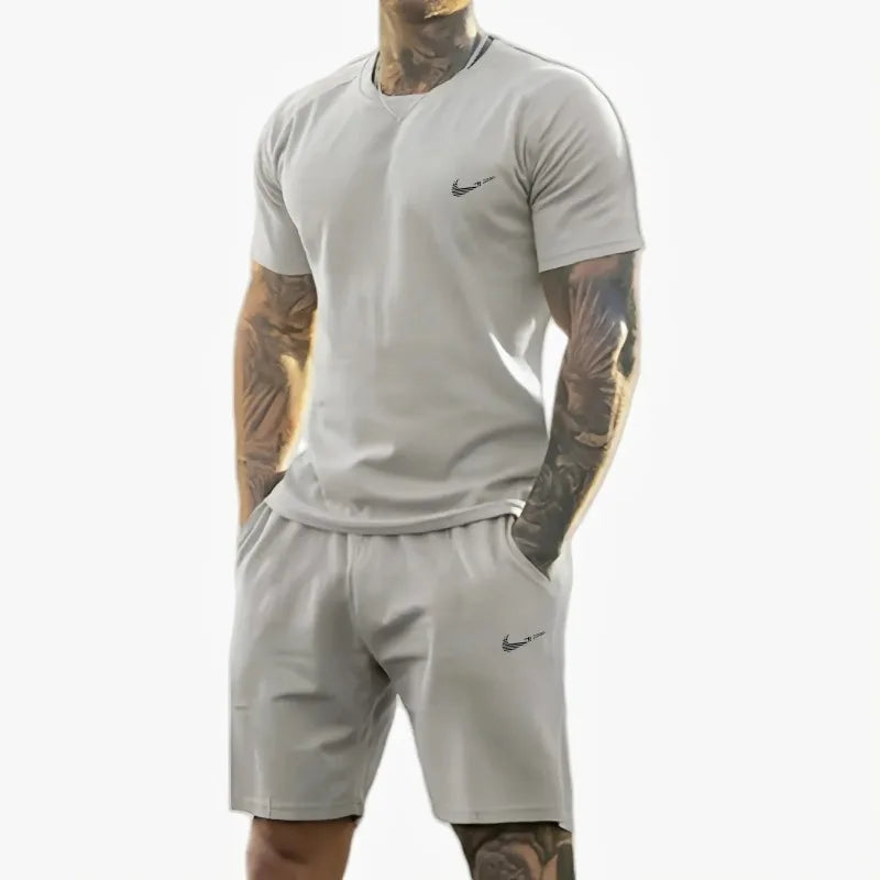 Summer New Men'S Printed Short-Sleeved T-Shirt + Shorts Suit, Casual Sportswear, Breathable Outdoor Casual Men'S T-Shirt,