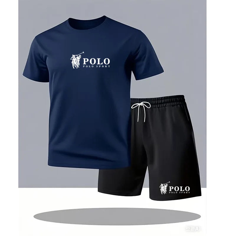 Men'S POLO Sport Short Sleeve T-Shirt and Shorts Set Summer Casual Breathable 2 Piece Outfit for Men Streetwear Tracksuit
