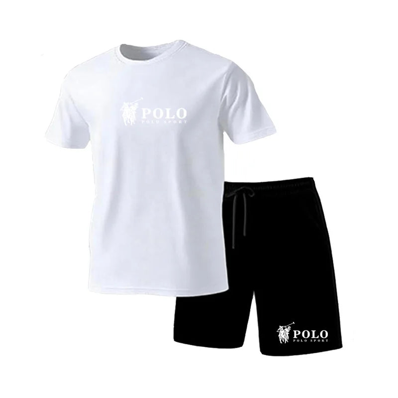 Men'S POLO Sport Short Sleeve T-Shirt and Shorts Set Summer Casual Breathable 2 Piece Outfit for Men Streetwear Tracksuit