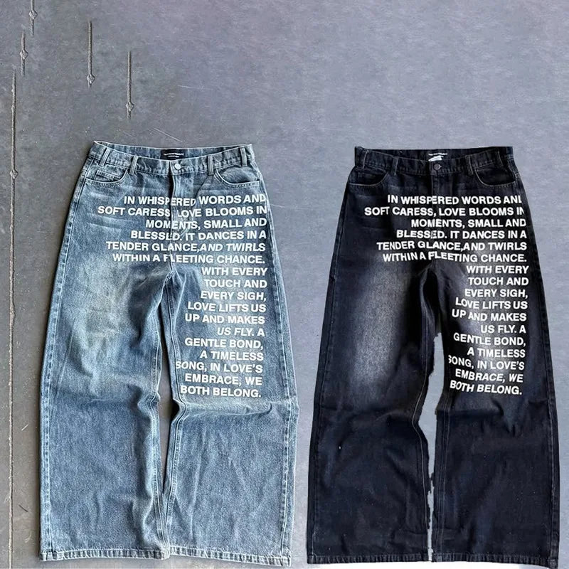 Men’s Vintage American Pattern Letter Jeans