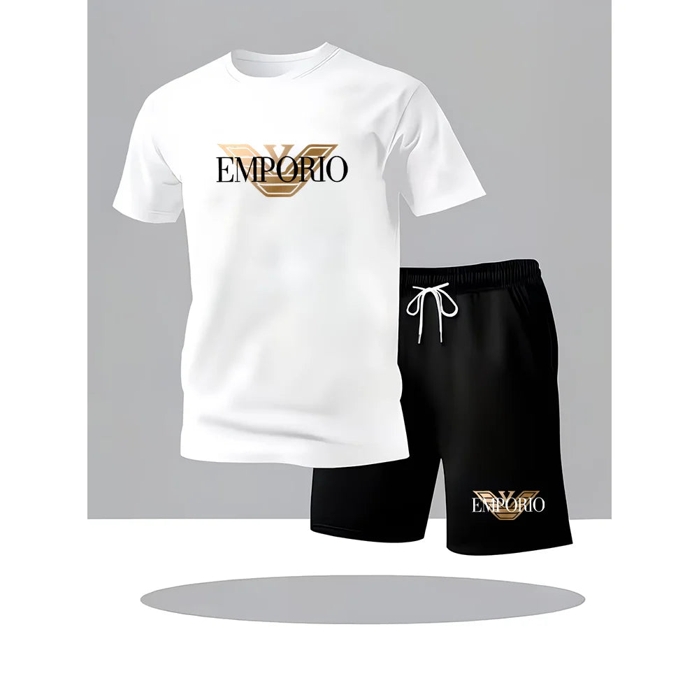 Men'S Running T-Shirt and Shorts Set, with a round Collar Design, Elasticated, Suitable for Sports and Casual Occasions, Comfort