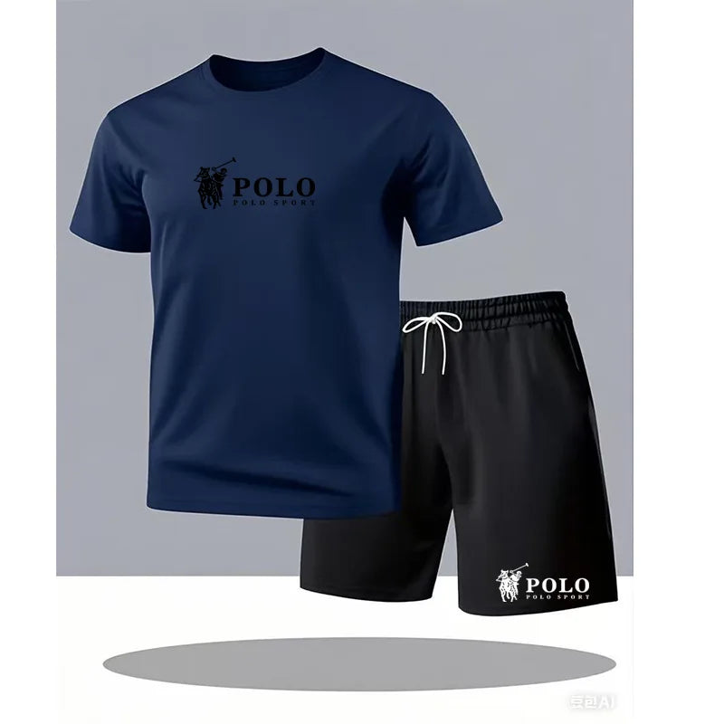 Men'S POLO Sport Short Sleeve T-Shirt and Shorts Set Summer Casual Breathable 2 Piece Outfit for Men Streetwear Tracksuit