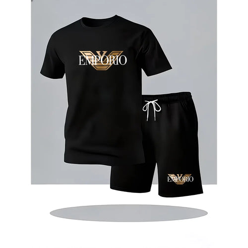 Men'S Running T-Shirt and Shorts Set, with a round Collar Design, Elasticated, Suitable for Sports and Casual Occasions, Comfort