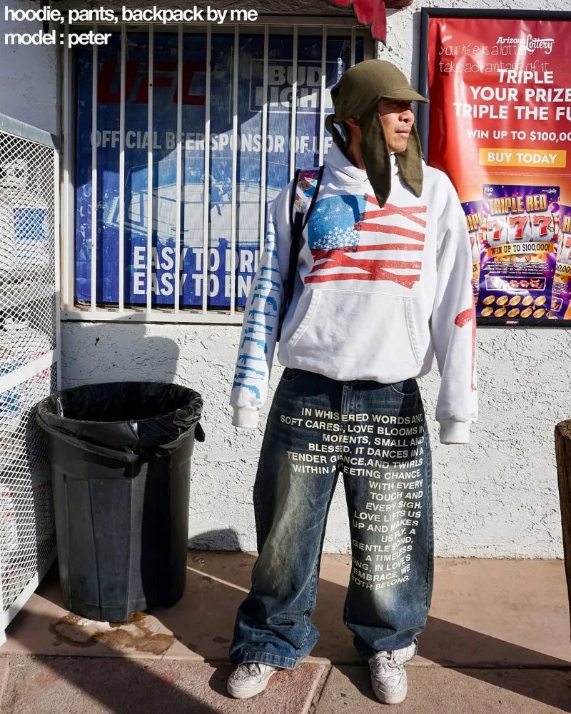 Men’s Vintage American Pattern Letter Jeans