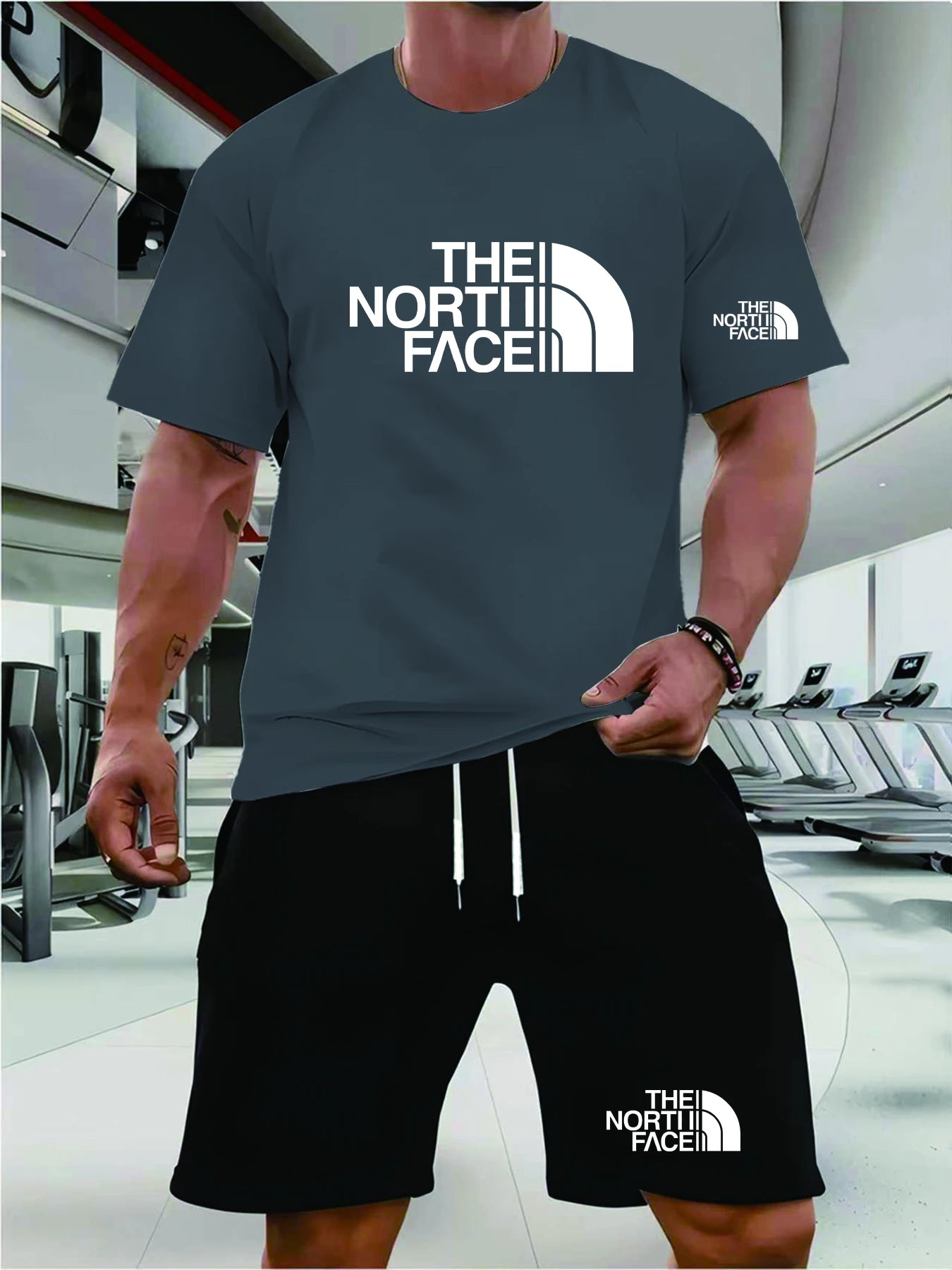 Men'S Running T-Shirt and Shorts Set, with a round Collar Design, Elasticated, Suitable for Sports and Casual Occasions, Comfort