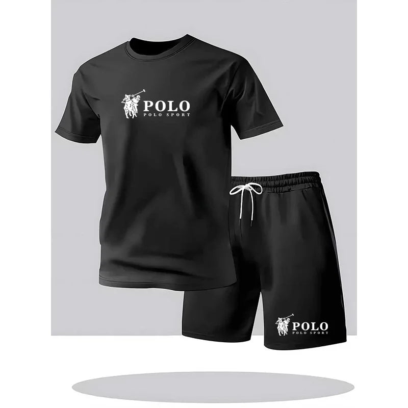 Men'S POLO Sport Short Sleeve T-Shirt and Shorts Set Summer Casual Breathable 2 Piece Outfit for Men Streetwear Tracksuit
