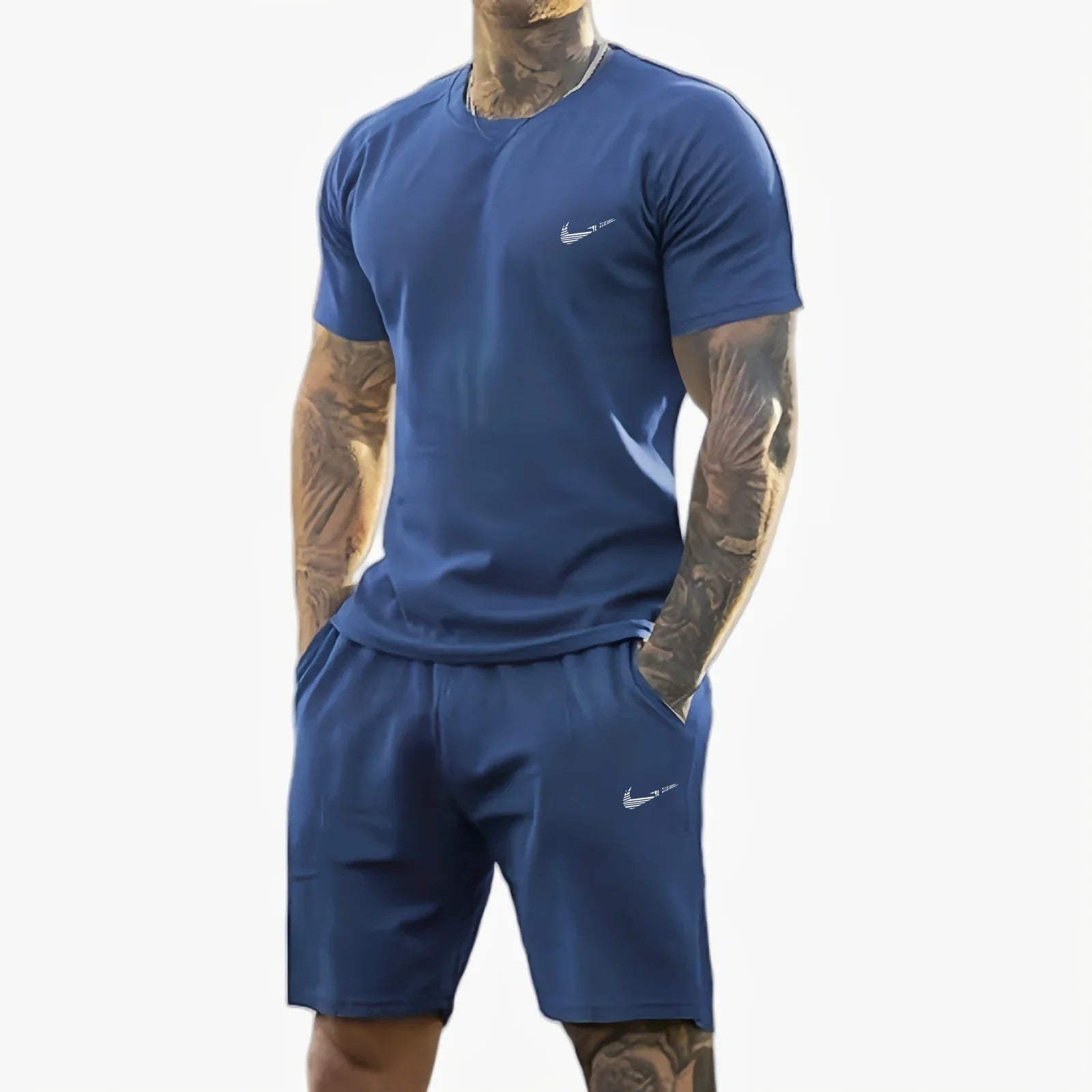 Summer New Men'S Printed Short-Sleeved T-Shirt + Shorts Suit, Casual Sportswear, Breathable Outdoor Casual Men'S T-Shirt,